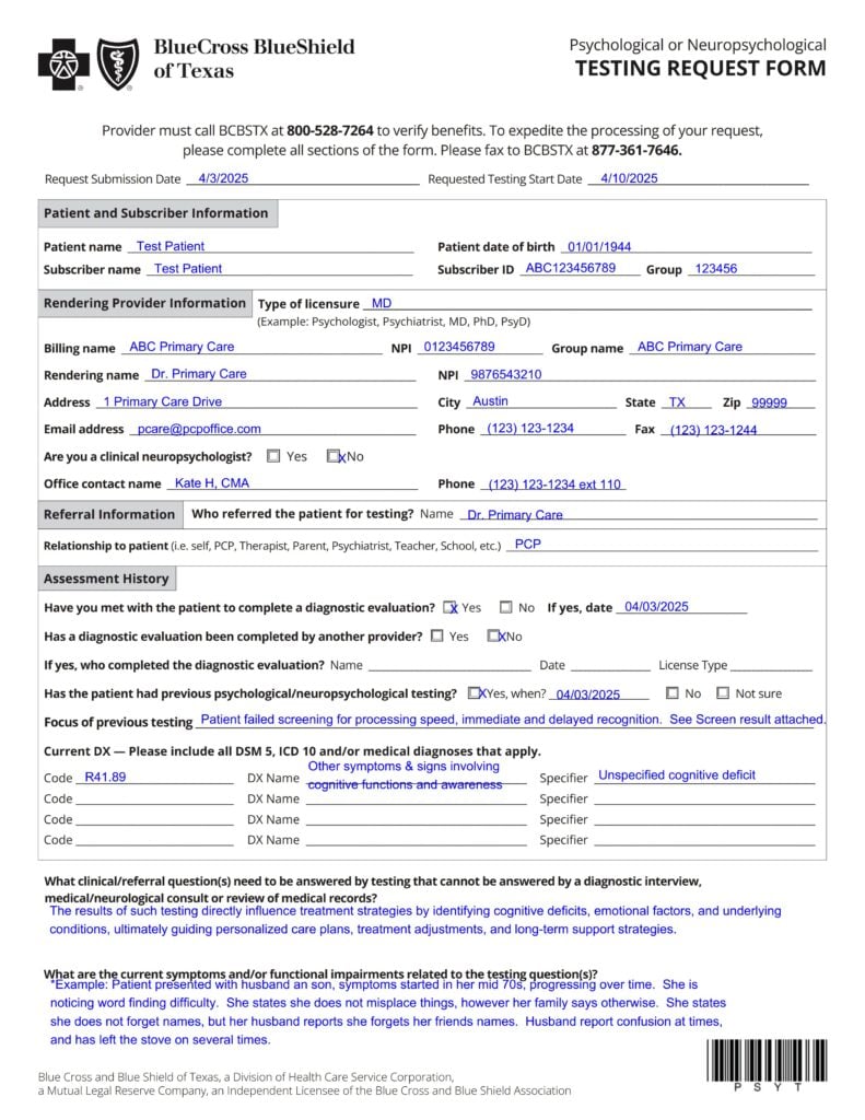 Sample Prior Authorization Request Page 1