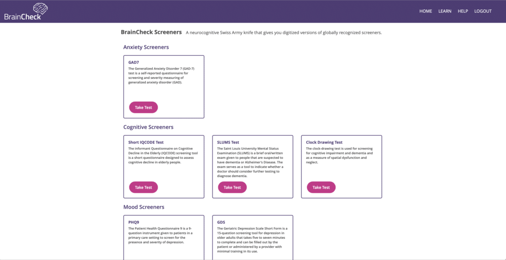 New organization of BrainCheck screening tools