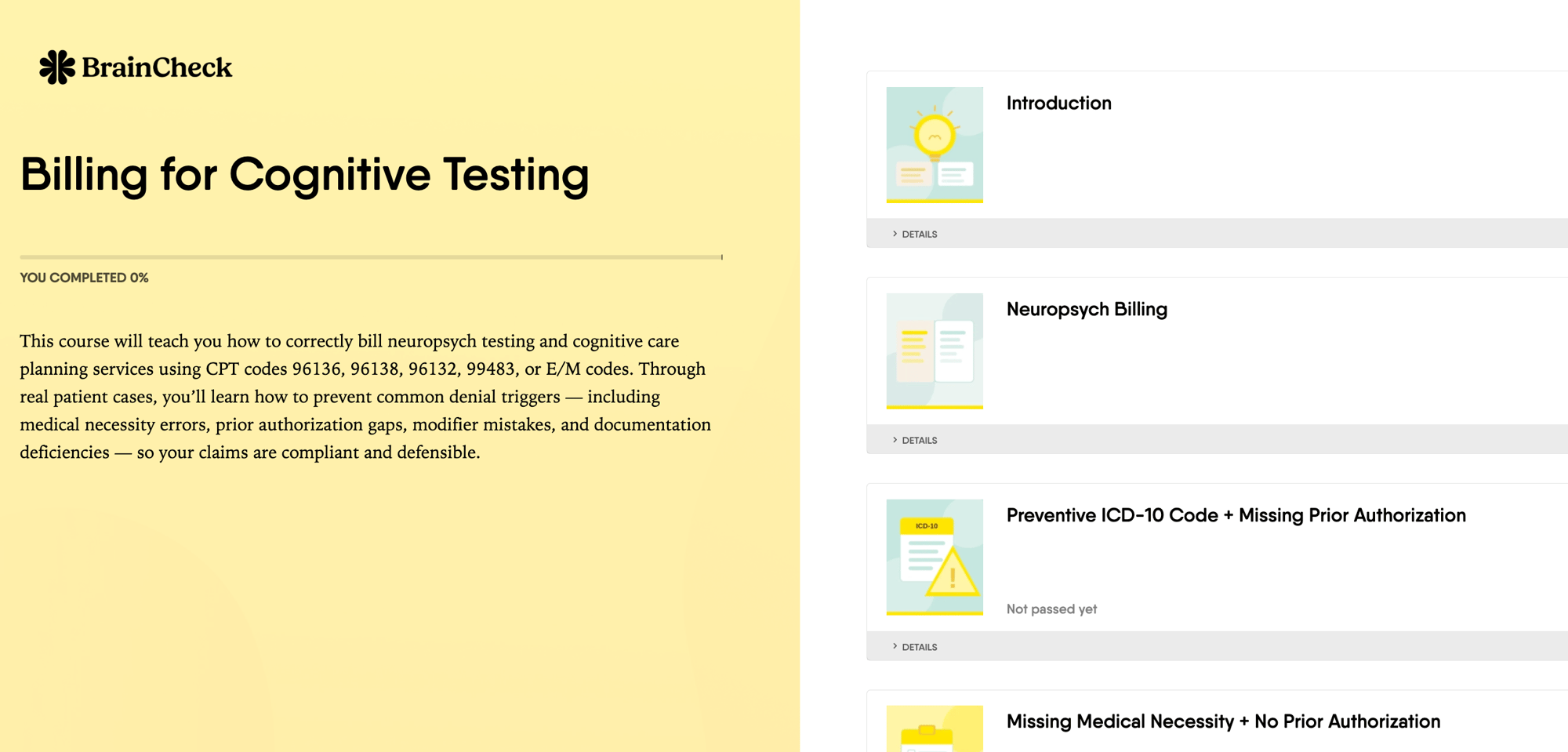BrainCheck Billing for Cognitive Testing Course
