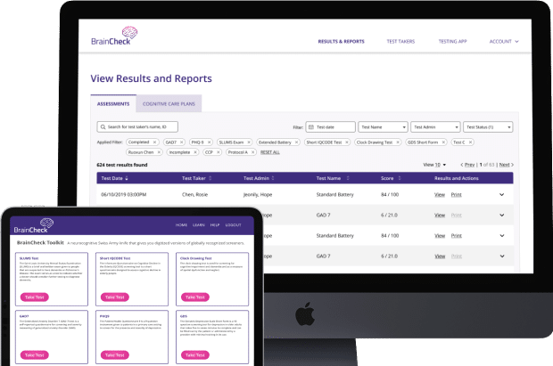 Braincheck results and reports dashboard