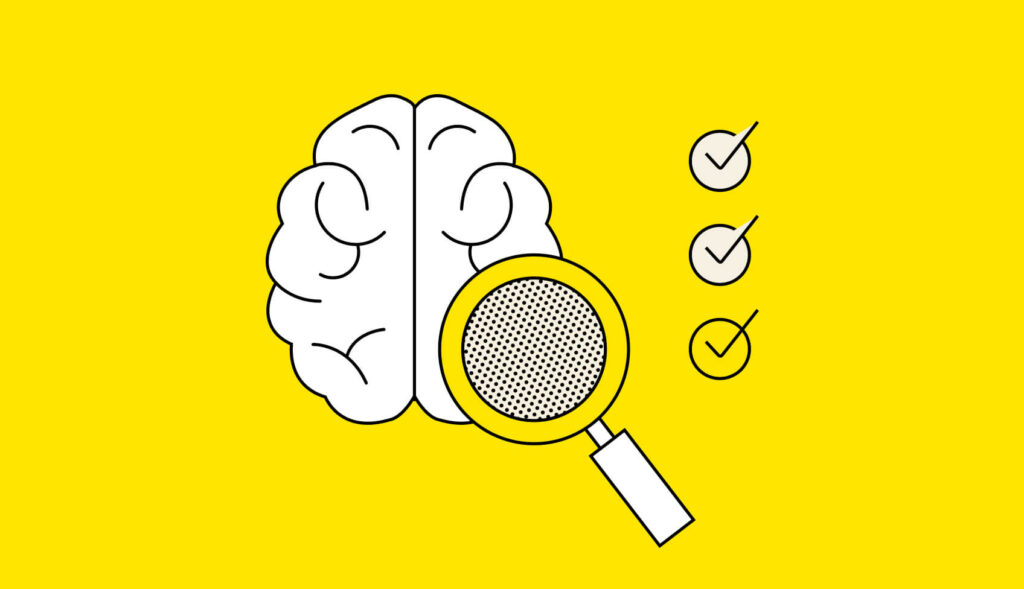 Brain vector with magnifying glass